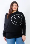 Truedames Women's Plus Smile Front Print Flannel Dolman Sleeve Top In Black