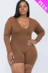 Truedames Women's Plus V-neck Long Sleeve Bodycon Romper In Brown
