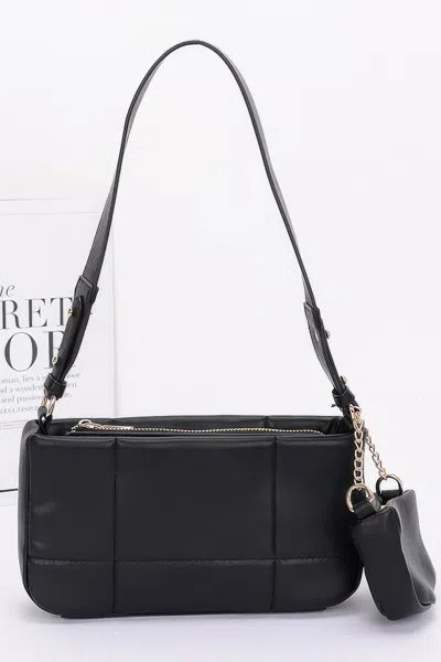 Truedames Women's Quilted Faux Leather Shoulder Bag W/ Airpod Bag In Black
