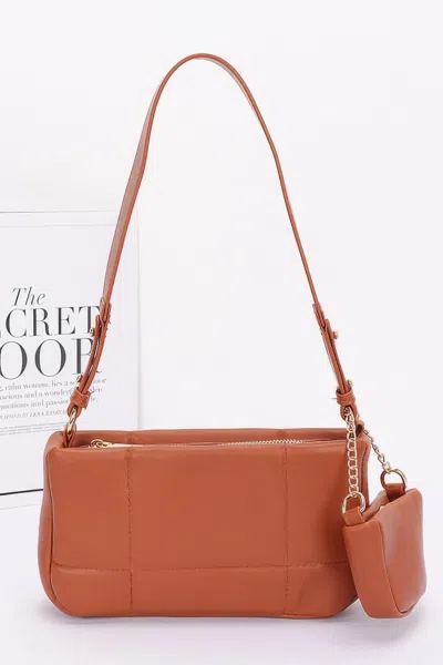 Truedames Women's Quilted Faux Leather Shoulder Bag W/ Airpod Bag In Brown