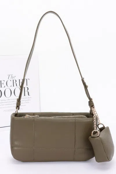 Truedames Women's Quilted Faux Leather Shoulder Bag W/ Airpod Bag In Green