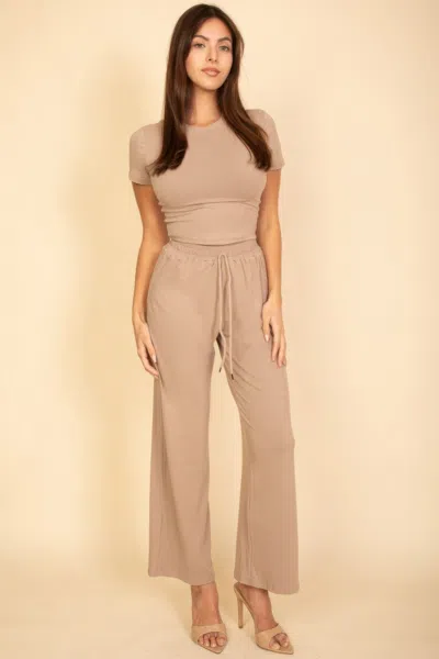 Truedames Women's Relaxed Fit Top And Wide-leg Pants Set In Beige