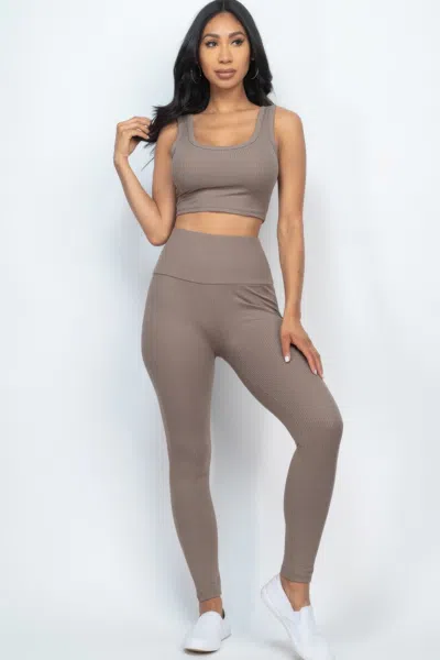 Truedames Women's Ribbed Crop Top & Leggings Set In Neutral