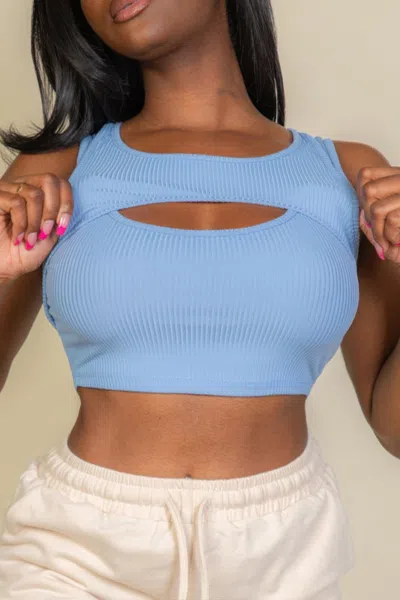 Truedames Women's Ribbed Cut Out Front Crop Top In Gray