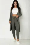 Truedames Women's Ribbed Long Cardigan & Leggings Set In Green