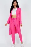 Truedames Women's Ribbed Long Cardigan & Leggings Set In Pink