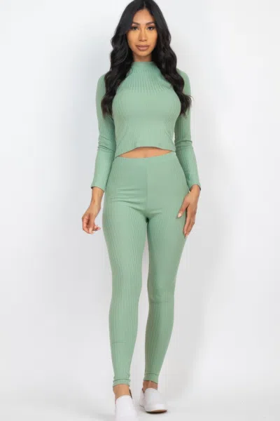 Truedames Women's Ribbed Mock Neck Long Sleeve Top & Leggings Set In Multi
