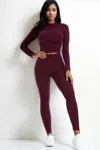 Truedames Women's Ribbed Mock Neck Long Sleeve Top & Leggings Set In Red