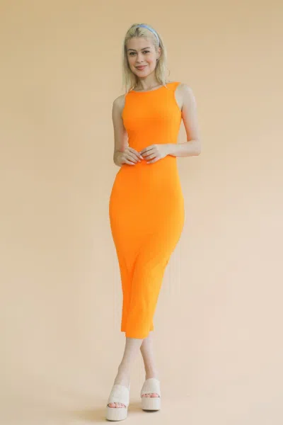 Truedames Women's Ribbed Open Back Sleeveless Maxi Dress In Orange