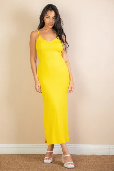 Truedames Women's Ribbed Side Slit Long Cami Dress In Yellow