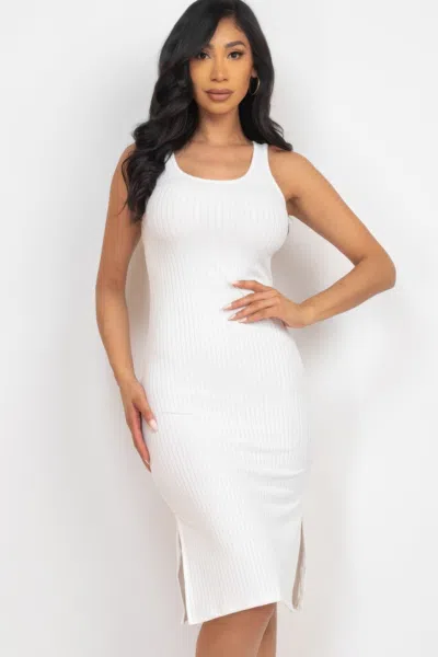 Truedames Women's Ribbed Side Slit Tank Midi Dress In White