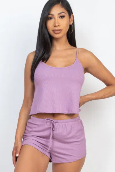Truedames Women's Ribbed Strappy Top & Shorts Set In Pink