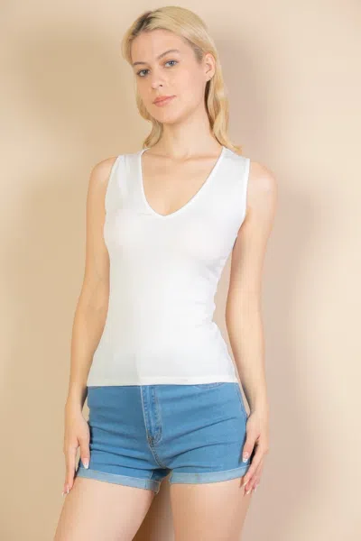 Truedames Women's Ribbed V-neck Sleeveless Top In White