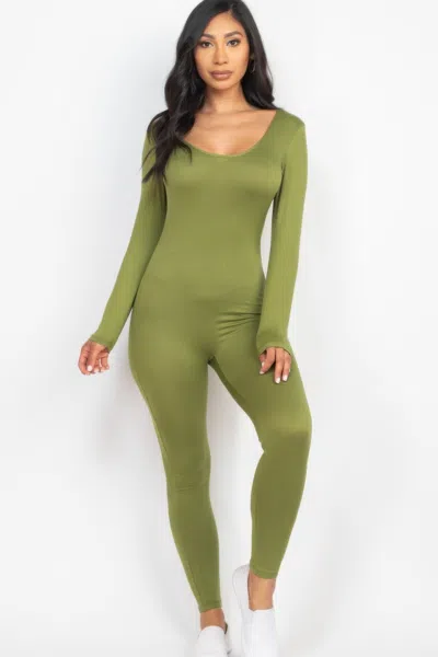 Truedames Women's Scoop Neck Long Sleeve Bodycon Jumpsuit In Green