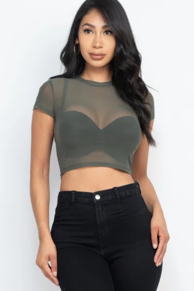 Truedames Women's Sexy Mesh Sheer Short Sleeve Crop Top In Green
