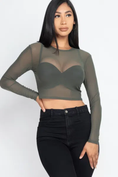 Truedames Women's Sexy Sheer Mesh Long Sleeve Crop Top In Gray