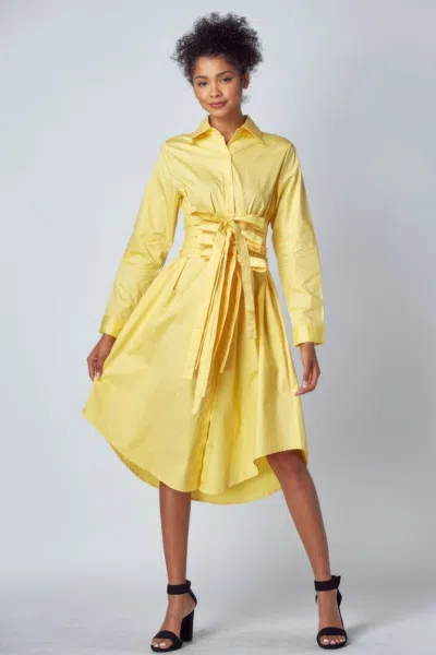 Truedames Women's Shirt Dress With Tie Up Belt Detail In Yellow