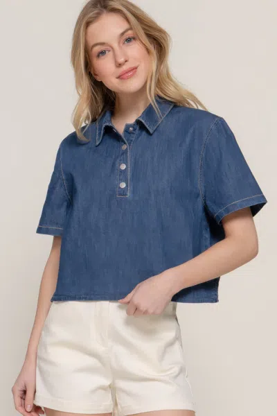 Truedames Women's Short Sleeve Boxy Denim Shirt In Blue