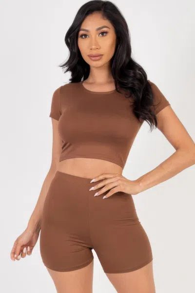 Truedames Women's Short Sleeve Crop Top & Shorts Set In Black