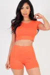 Truedames Women's Short Sleeve Crop Top & Shorts Set In Orange