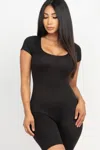 Truedames Women's Short Sleeve Scoop Neck Bodycon Romper In Black