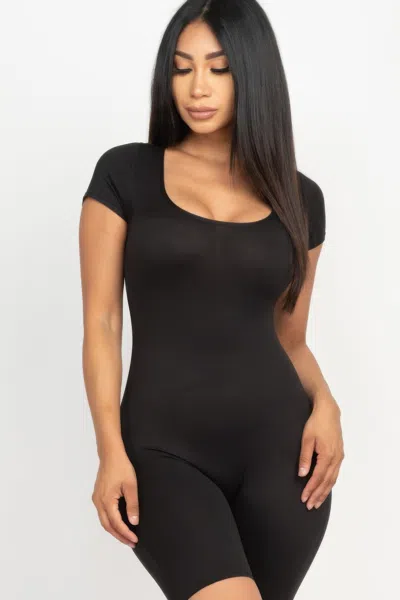 Truedames Women's Short Sleeve Scoop Neck Bodycon Romper In Black