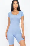 Truedames Women's Short Sleeve Scoop Neck Bodycon Romper In Blue