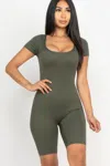 Truedames Women's Short Sleeve Scoop Neck Bodycon Romper In Green