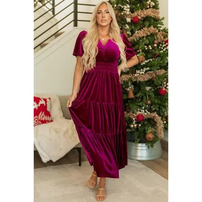 Truedames Women Short Sleeve Shirred Waist Tiered Maxi Dress In Red