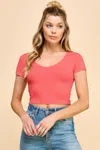 Truedames Women's Short Sleeve V-neck Crop Top In Pink