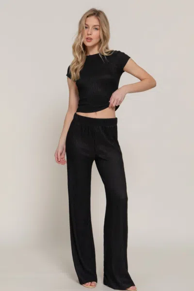 Truedames Women's Short Slv Top & Flare Pants Set In Black