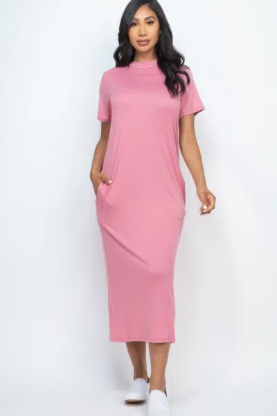 Truedames Women's Side Pocket Tee Dress In Pink