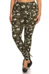 Truedames Women's Skulls And Bones Graphic Printed Knit Legging With Elastic Waist Detail. High Waist Fit. In Green