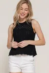 Truedames Women's Sleeveless Crochet Spring Sweater In Black