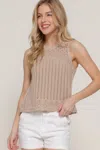 Truedames Women's Sleeveless Crochet Spring Sweater In Brown