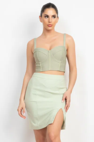 Truedames Women's Sleeveless Line Detailed Bustier Tank Top In Green