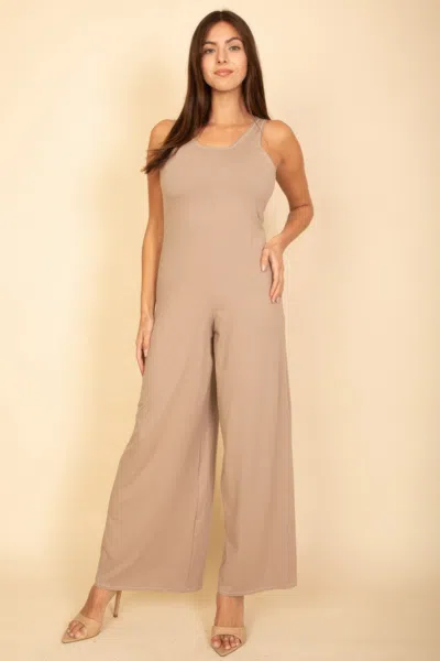 Truedames Women's Sleeveless Tank Wide Leg Jumpsuit In Beige