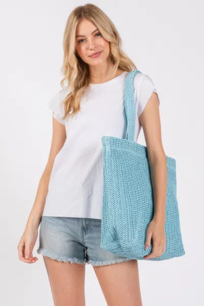 Truedames Women's Solid Crochet Straw Bag In Blue