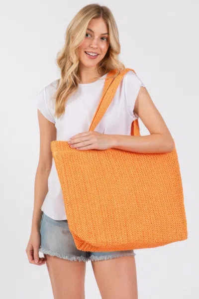 Truedames Women's Solid Crochet Straw Bag In Orange