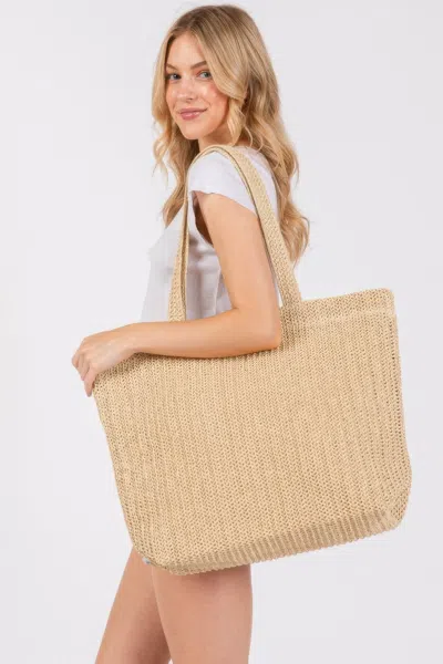 Truedames Women's Solid Crochet Straw Bag In Sand
