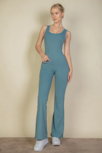 Truedames Women's Solid Flare Leg Sports Jumpsuit In Blue