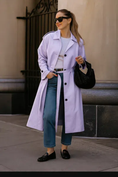 Truedames Women's Solid Long Sleeve Trench Coat - Classic Lined Overcoat For Fall & Winter In Purple