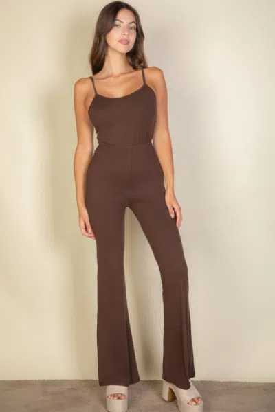 Truedames Women's Solid Sleeveless Wide Leg Jumpsuit In Brown
