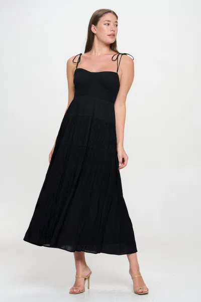 Truedames Women's Solid Smocked Ruffle Maxi Dress In Black
