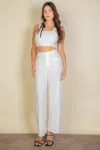 Truedames Women's Solid Tank Top & Wide Leg Pants In White