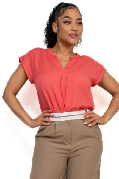Truedames Women's Solid V-collared Neck Top In Pink