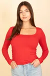 Truedames Square Neck Long Sleeve Top In Red
