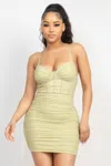 Truedames Women's Stone Cami Shirred Bodycon Dress In Green