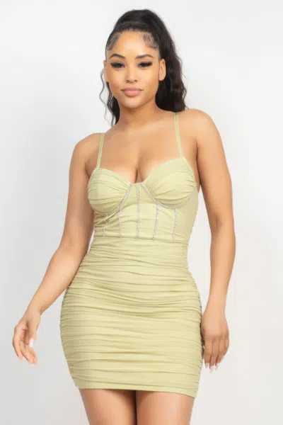 Truedames Women's Stone Cami Shirred Bodycon Dress In Green