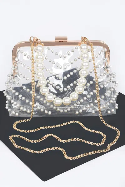 Truedames Women's Stone Studded Transparent Clutch In Multi